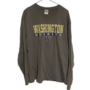 Gildan Ultra Cotton Washington Huskies Long Sleeve Gray Tee Shirt Size XL